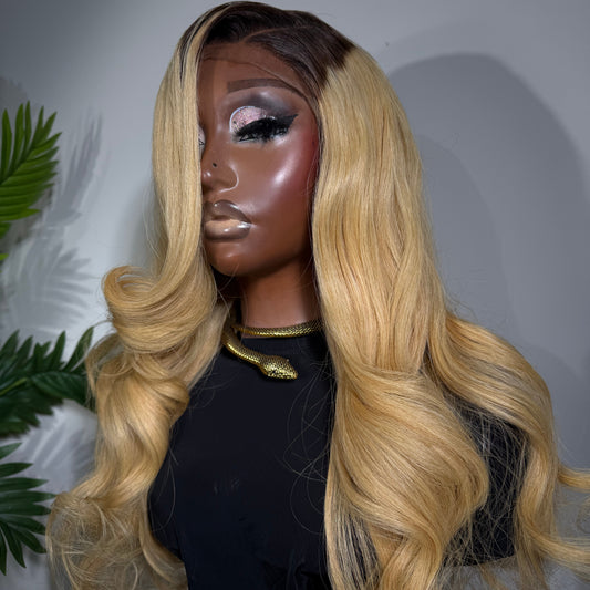 Champagne Blonde 613 Dark Root – 5×5 Lace Wig